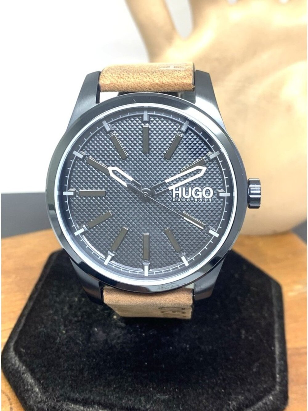 Hugo Boss Men's Watch 1530145 Quartz Black Dial Brown Leather Strap 46mm